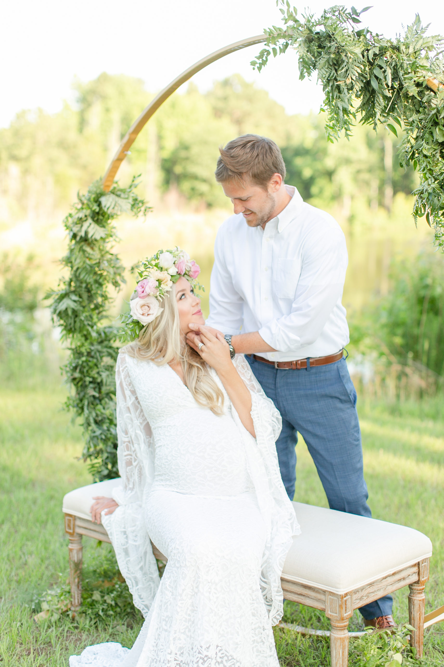 floral crown being worn during a maternity session
