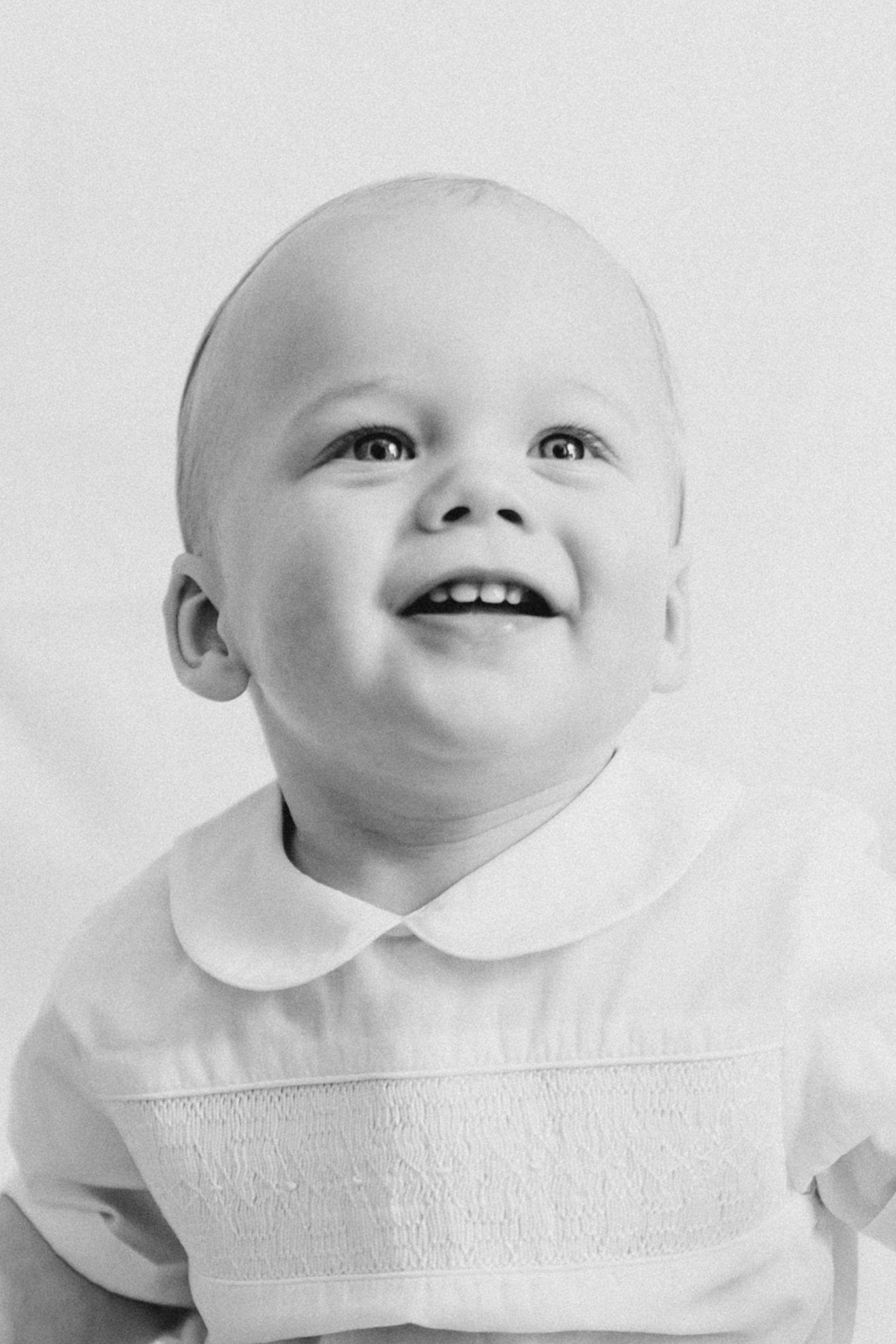 black and white heirloom portrait of a one year old