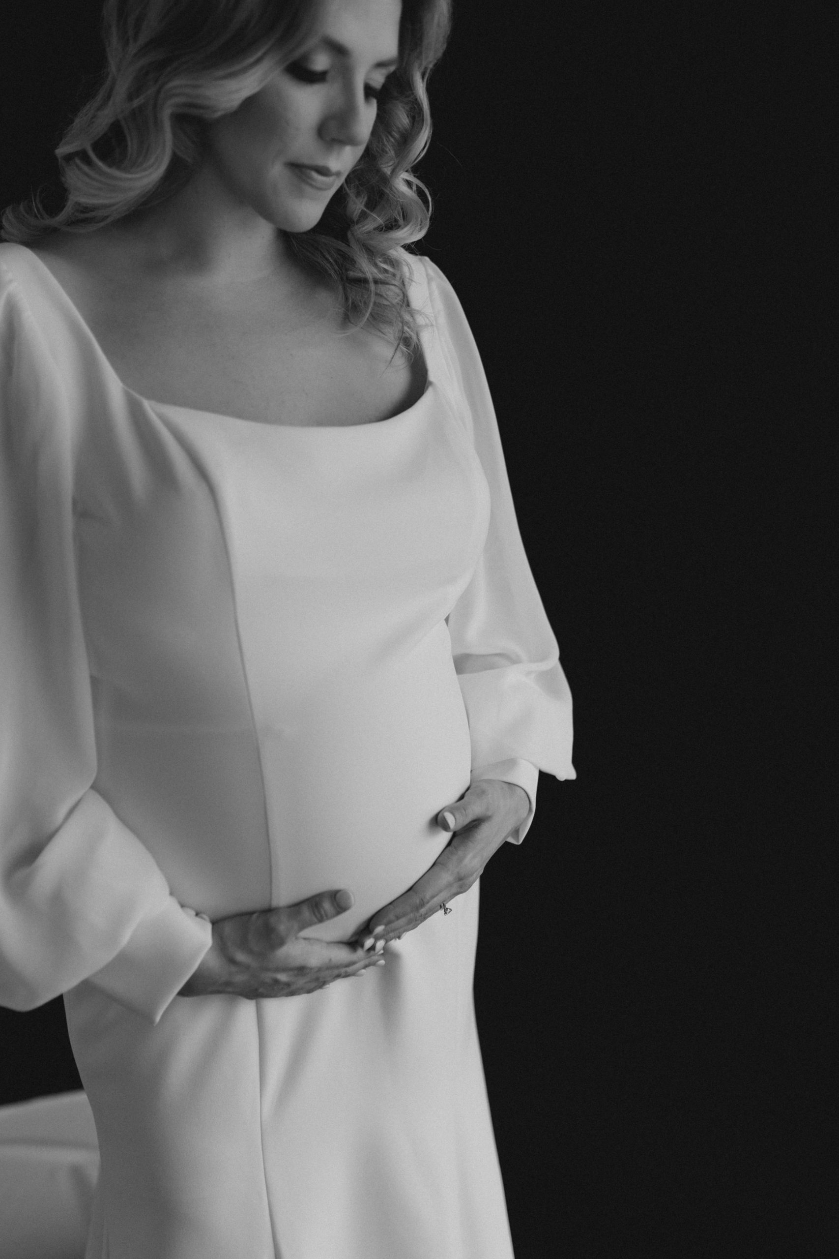 Black and white maternity studio photography